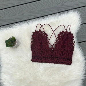 Maroon floral lace bralette